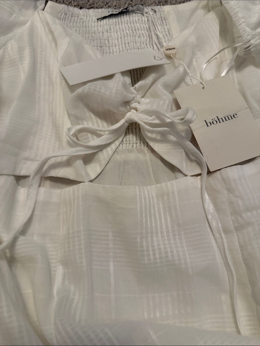 bohme White Puff-Sleeve Midi Dress with Front Tie - Picture 3 of 6